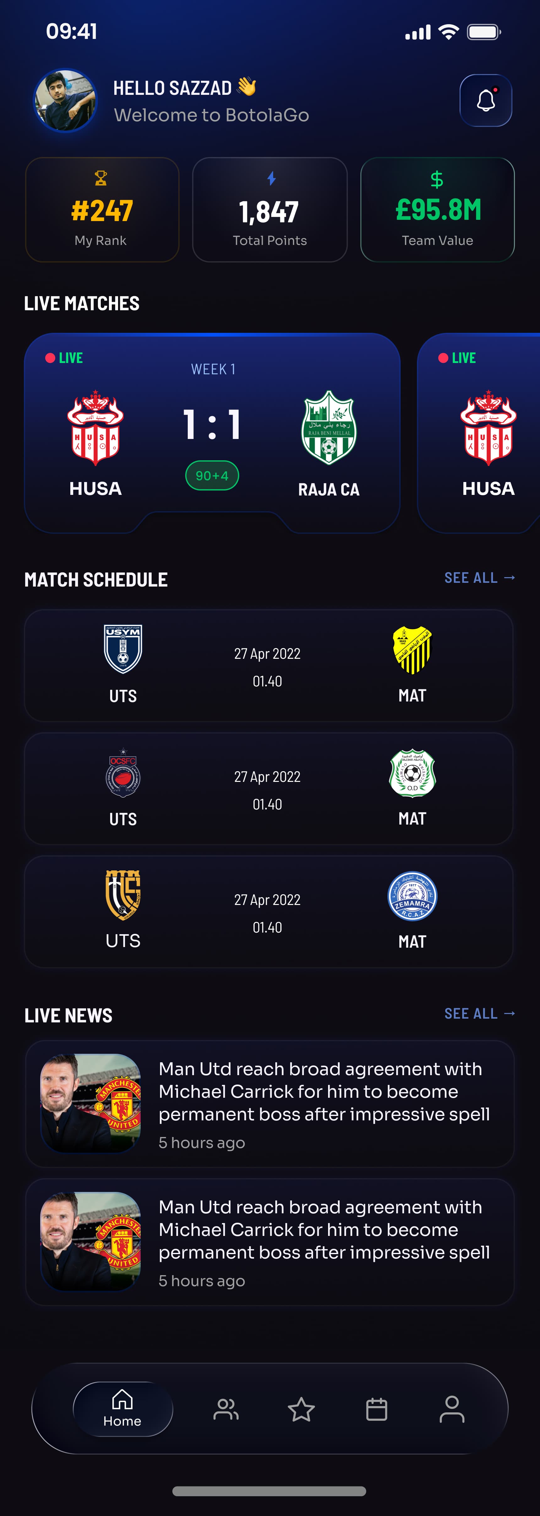 BotolaGo Fantasy app screen